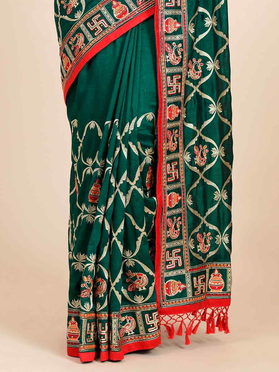 Green Vichitra Silk Embroidered Party Wedding Classic Style Saree
