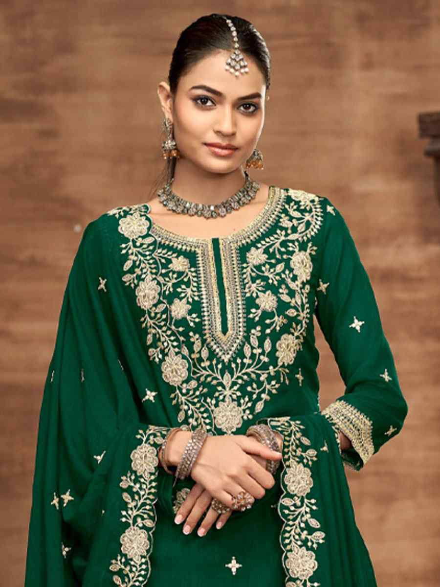 Green Vichitra Silk Embroidered Wedding Reception Festival Casual Ready Kurti Lehenga Choli
