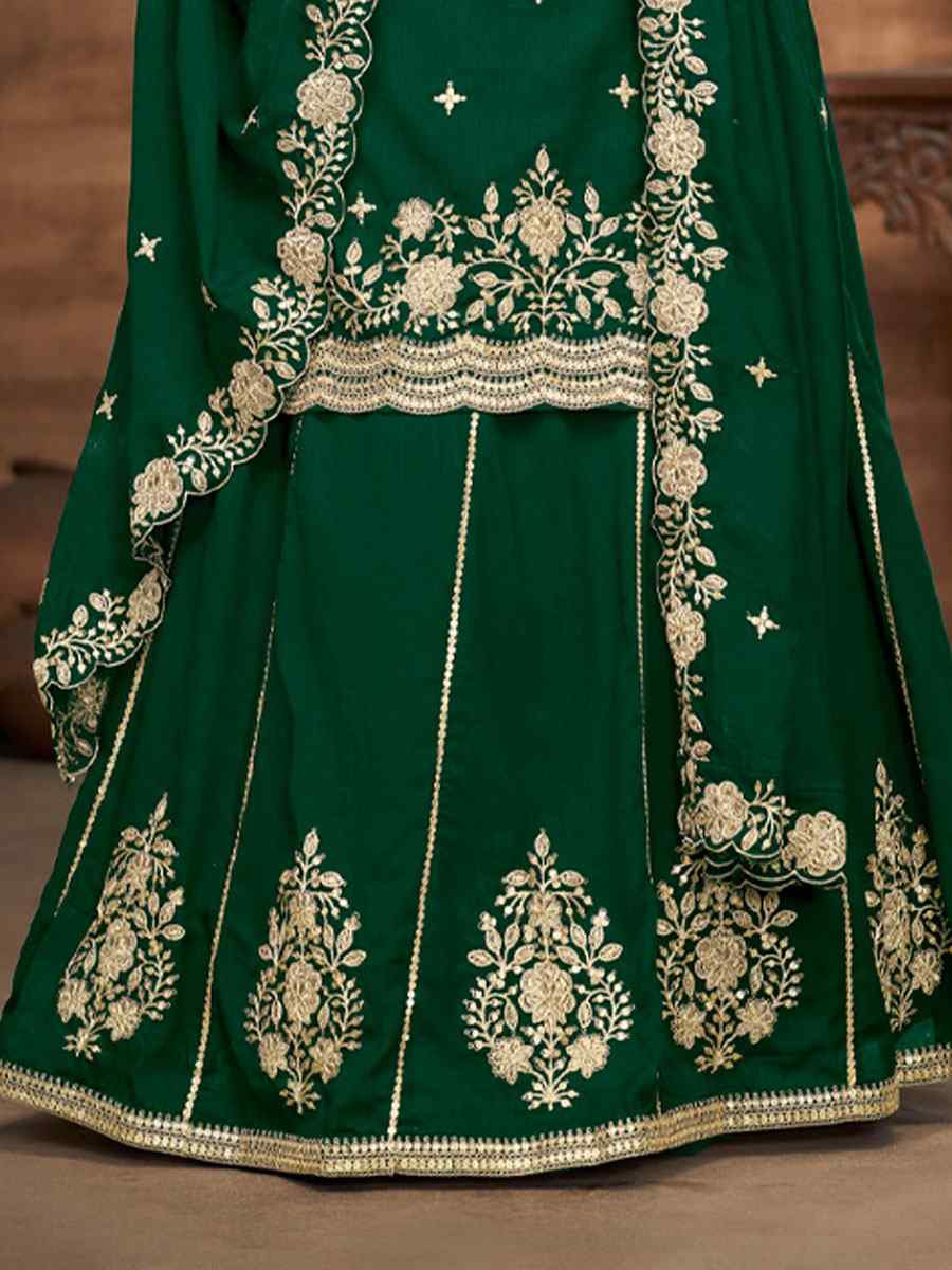Green Vichitra Silk Embroidered Wedding Reception Festival Casual Ready Kurti Lehenga Choli