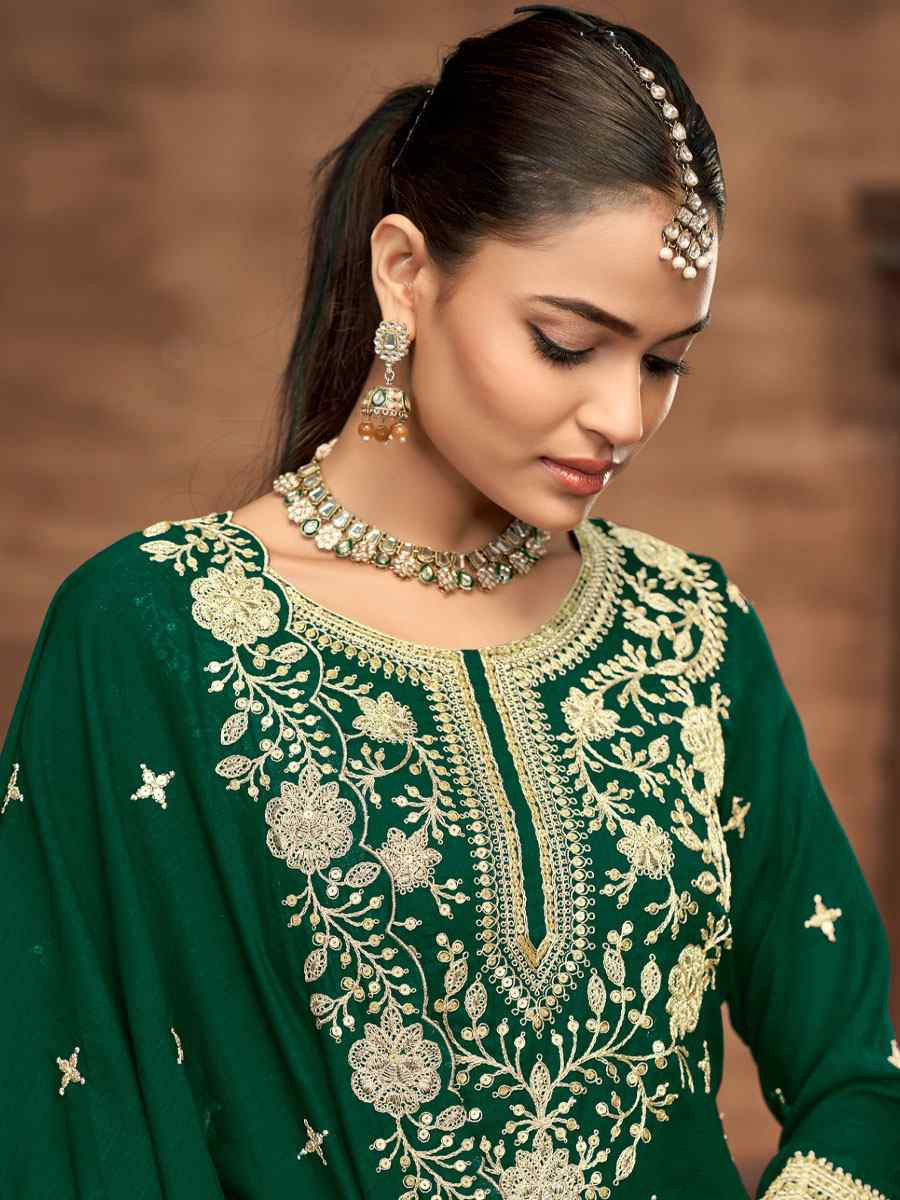 Green Vichitra Silk Embroidered Wedding Reception Festival Casual Ready Kurti Lehenga Choli