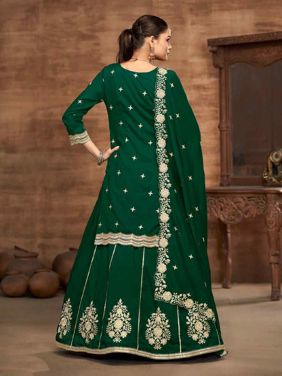 Green Vichitra Silk Embroidered Wedding Reception Festival Casual Ready Kurti Lehenga Choli
