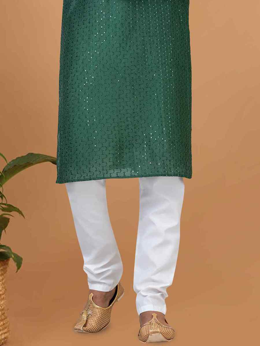 Green Viscose Cotton Embroidered Festival Wedding Kurta