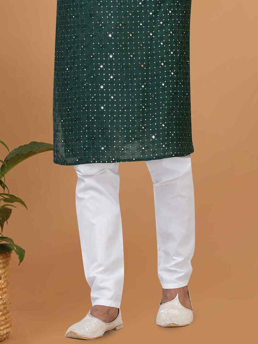 Green Viscose Cotton Embroidered Festival Wedding Kurta