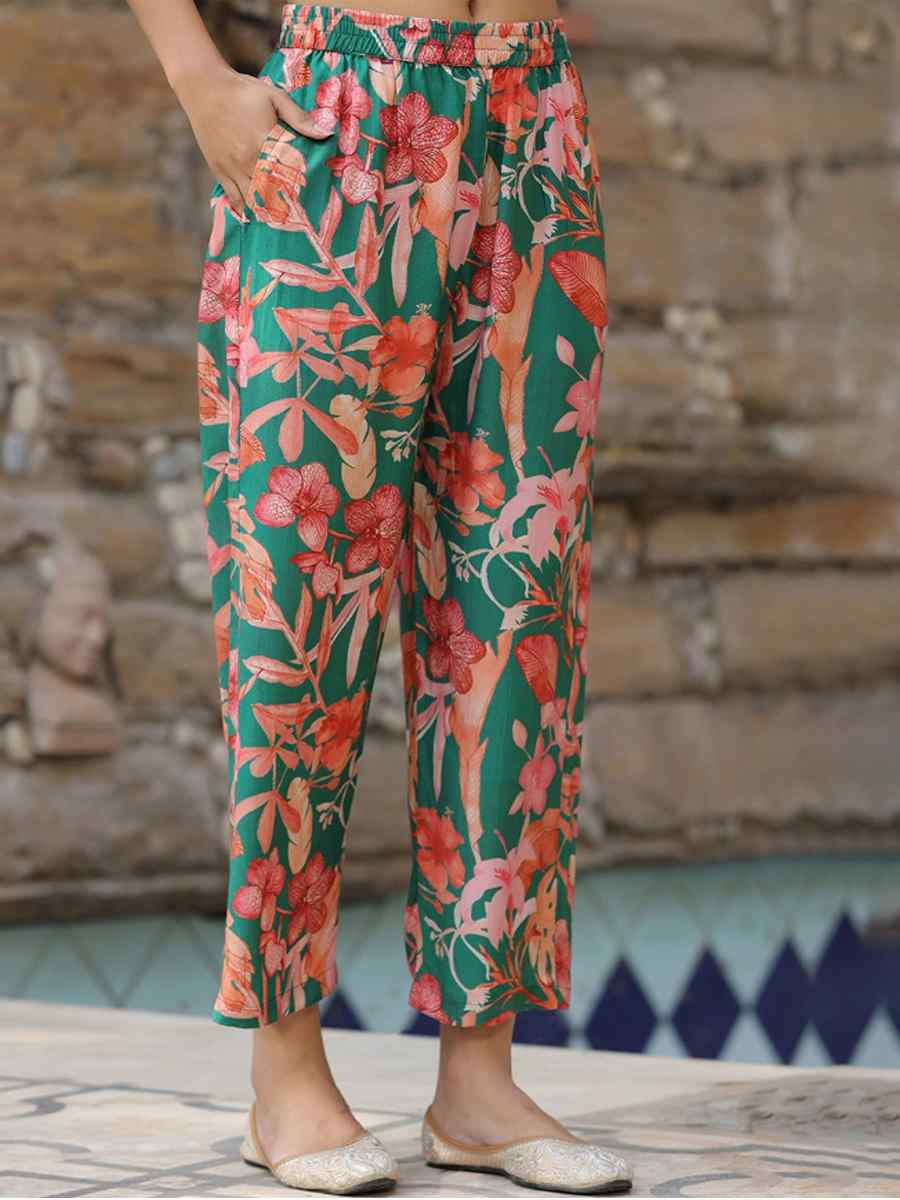 Green Viscose Embroidered Festival Mehendi Ready Pant Salwar Kameez