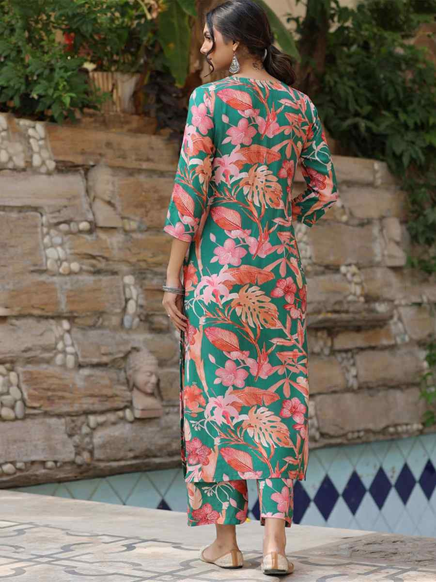 Green Viscose Embroidered Festival Mehendi Ready Pant Salwar Kameez