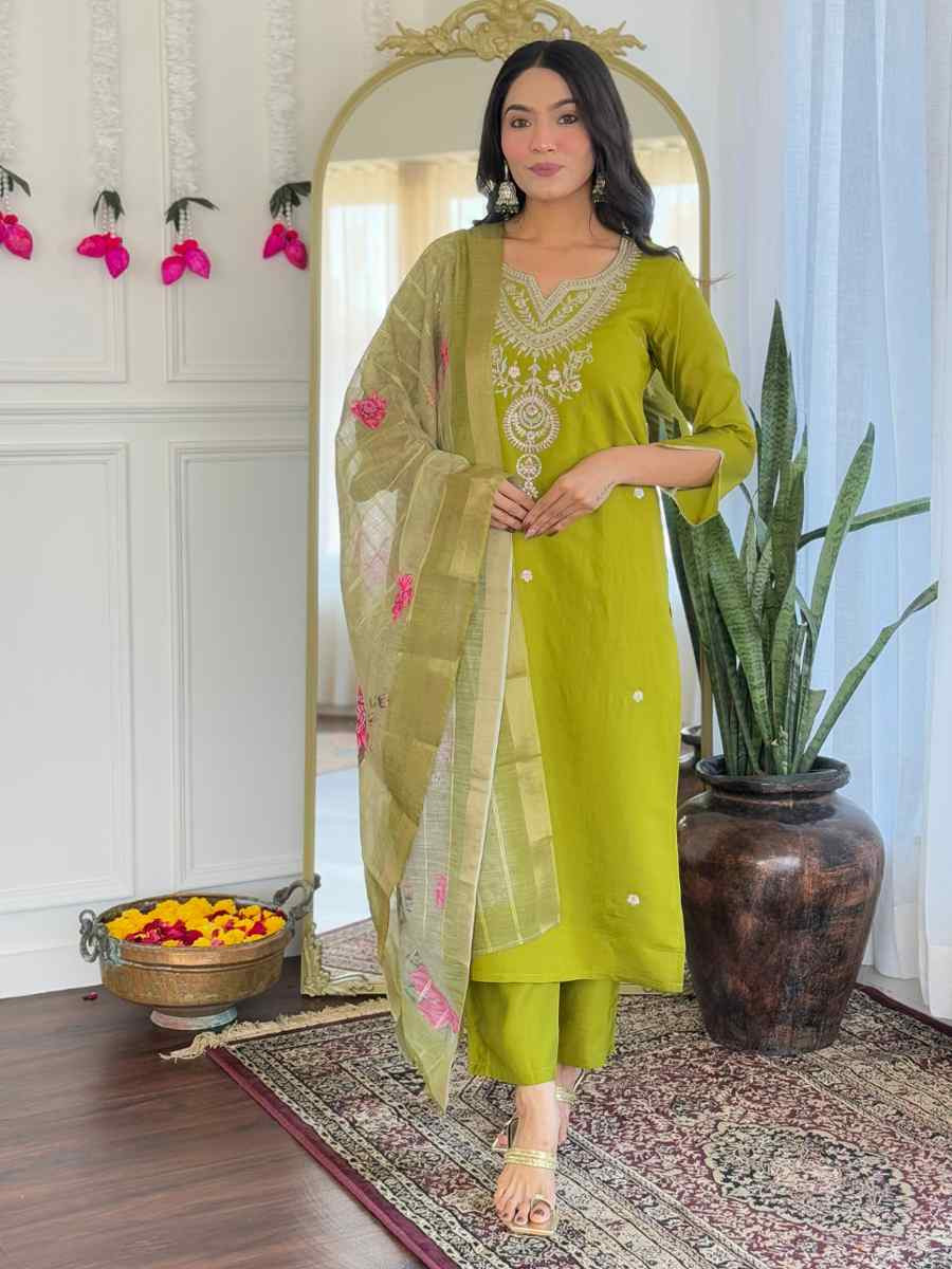 Green Viscose Embroidery Party Wedding Festival Casual Ready Pant Salwar Kameez
