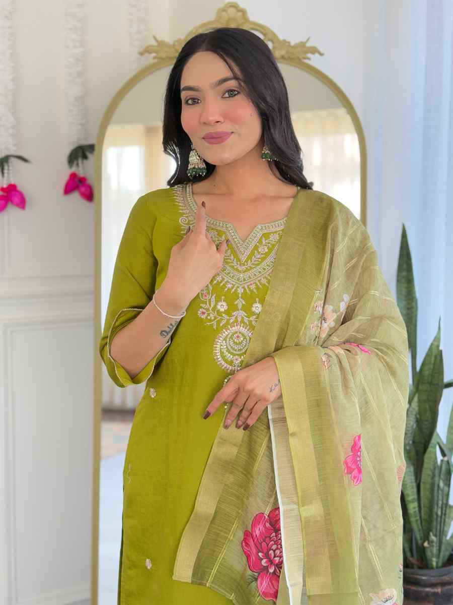 Green Viscose Embroidery Party Wedding Festival Casual Ready Pant Salwar Kameez