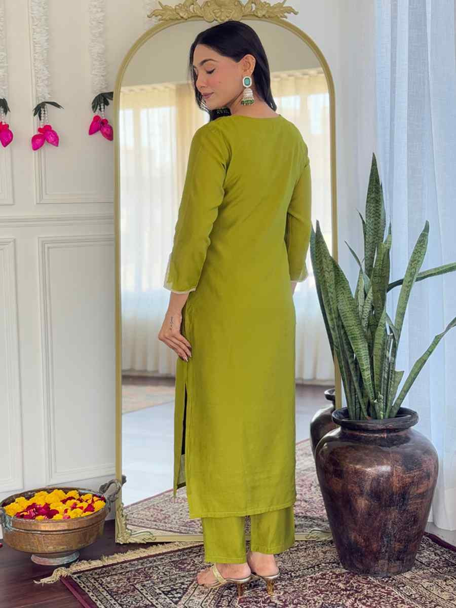 Green Viscose Embroidery Party Wedding Festival Casual Ready Pant Salwar Kameez