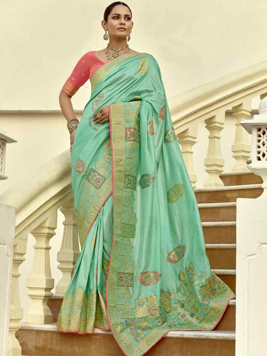 Green Viscose Handwoven Festival Wedding Fancy Heavy Border Saree