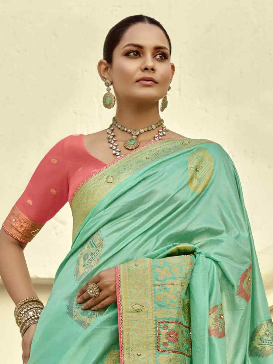 Green Viscose Handwoven Festival Wedding Fancy Heavy Border Saree