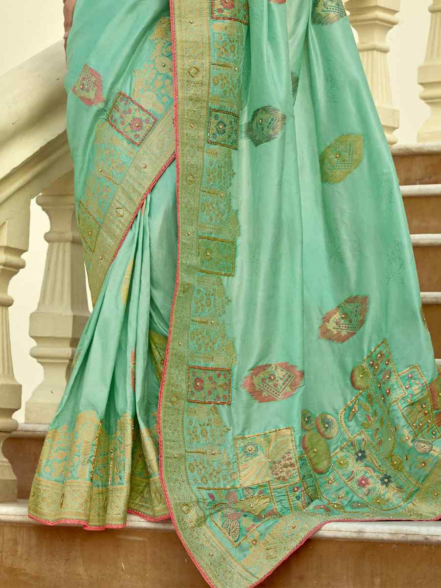 Green Viscose Handwoven Festival Wedding Fancy Heavy Border Saree