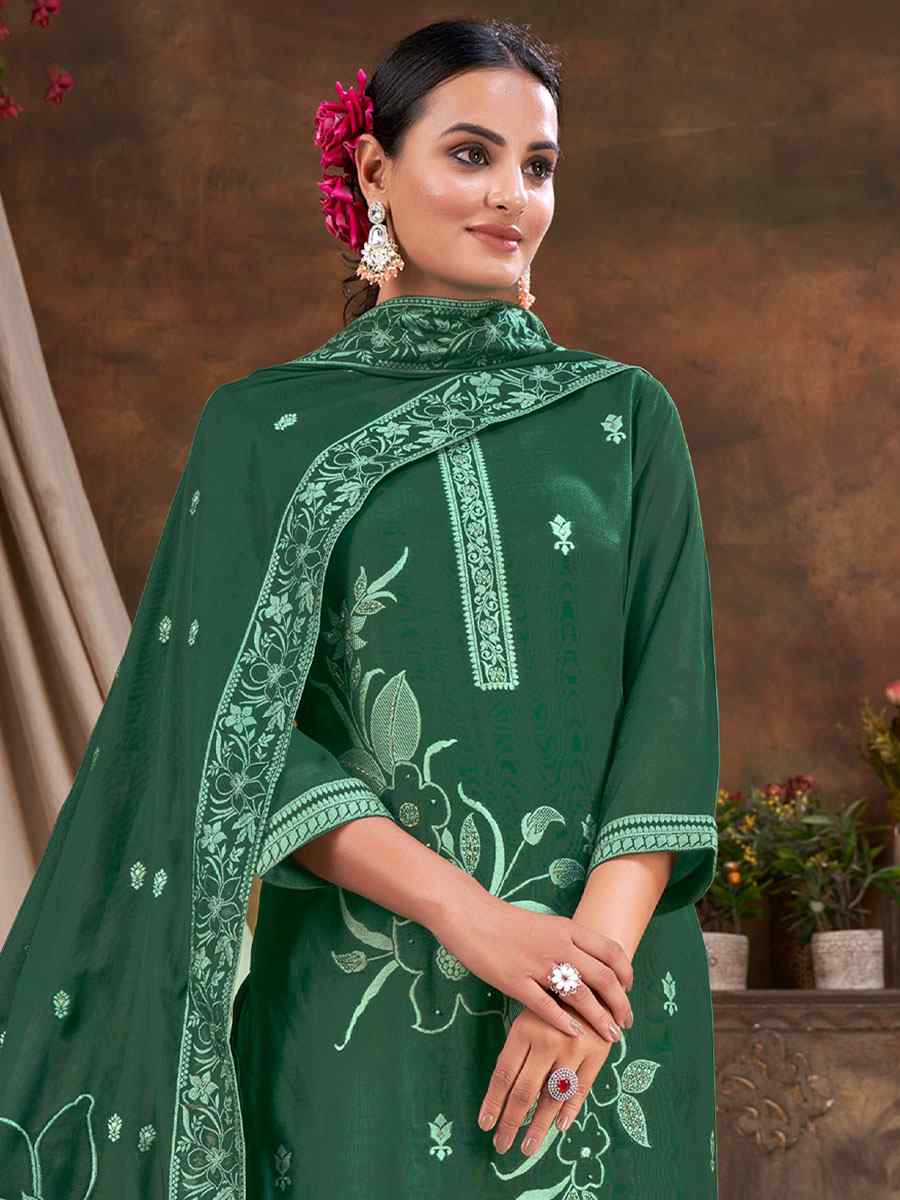 Green Viscose Jacquard Embroidered Festival Casual Ready Pant Salwar Kameez