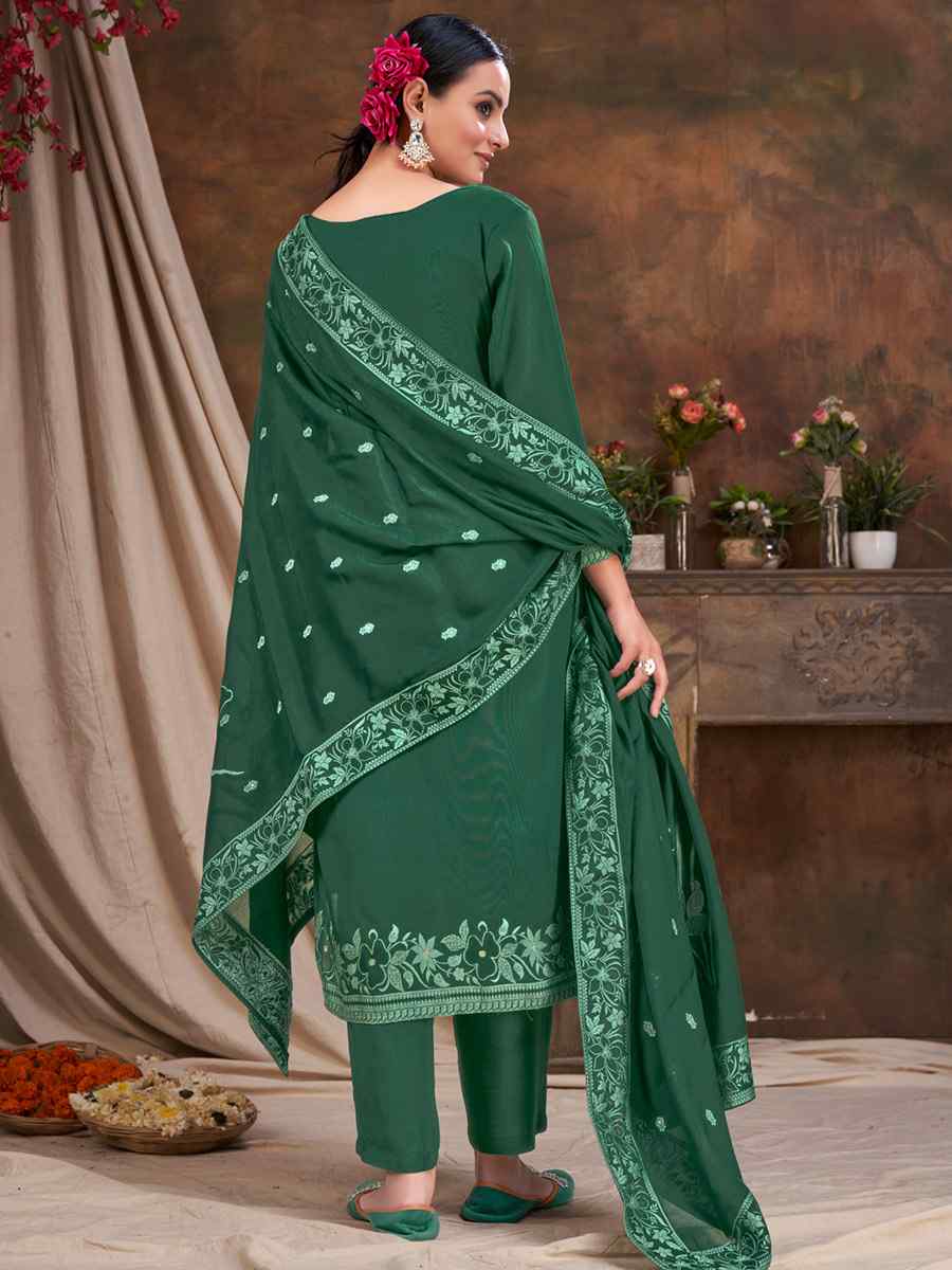 Green Viscose Jacquard Embroidered Festival Casual Ready Pant Salwar Kameez