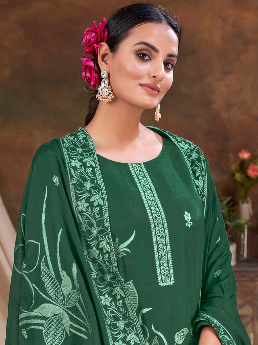 Green Viscose Jacquard Embroidered Festival Casual Ready Pant Salwar Kameez