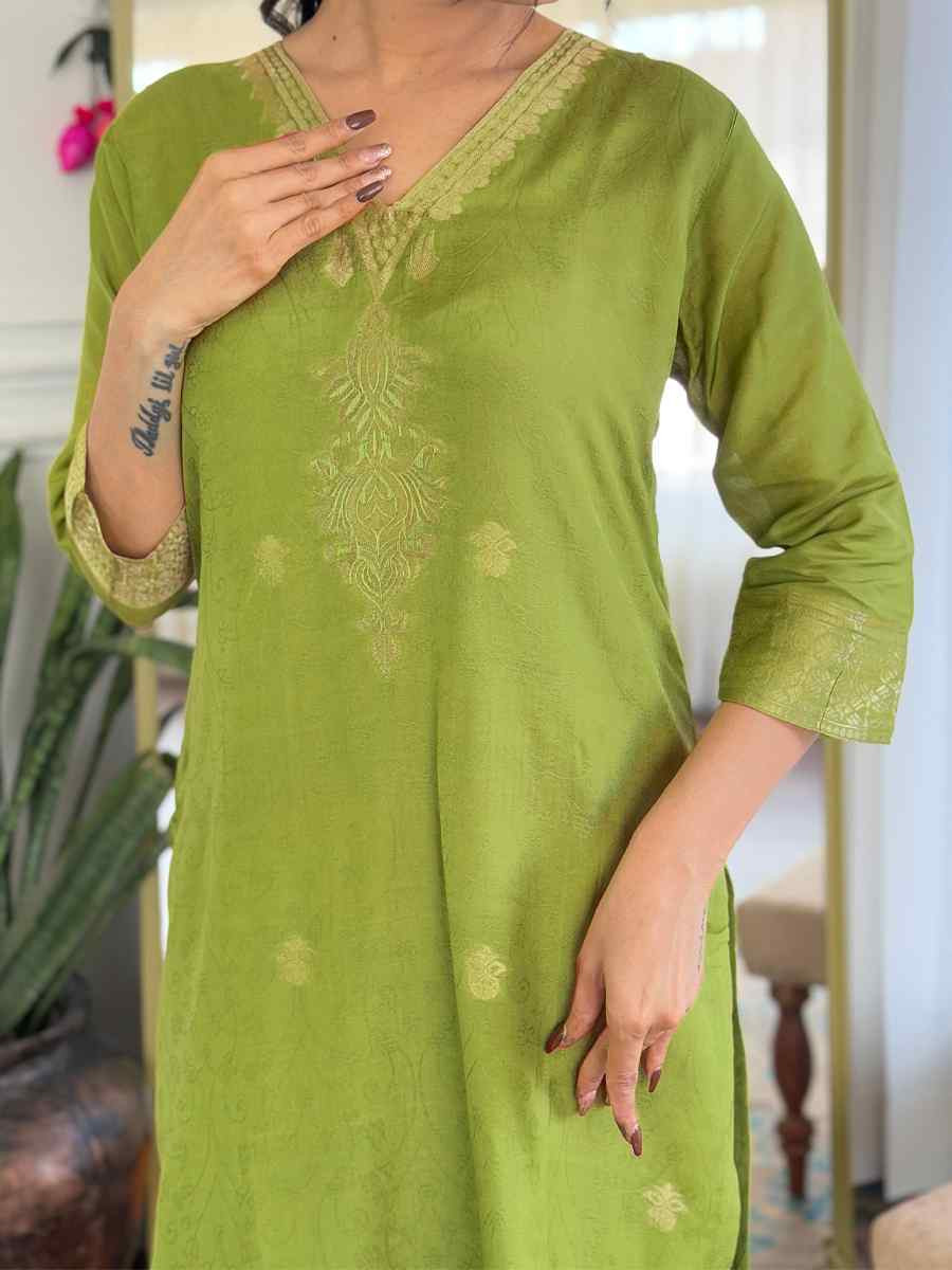 Green Viscose Jacquard Embroidery Party Wedding Festival Casual Ready Pant Salwar Kameez