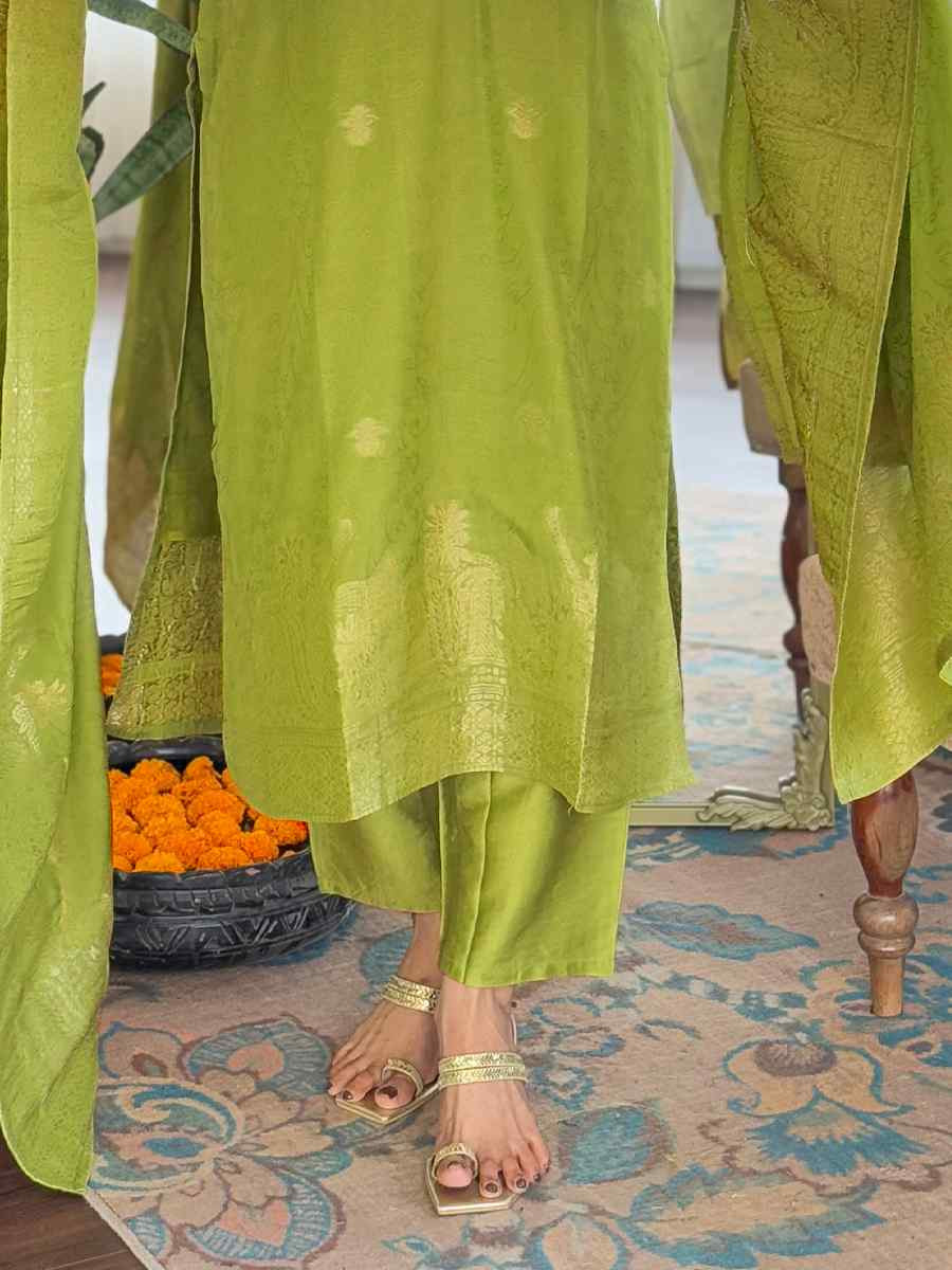 Green Viscose Jacquard Embroidery Party Wedding Festival Casual Ready Pant Salwar Kameez