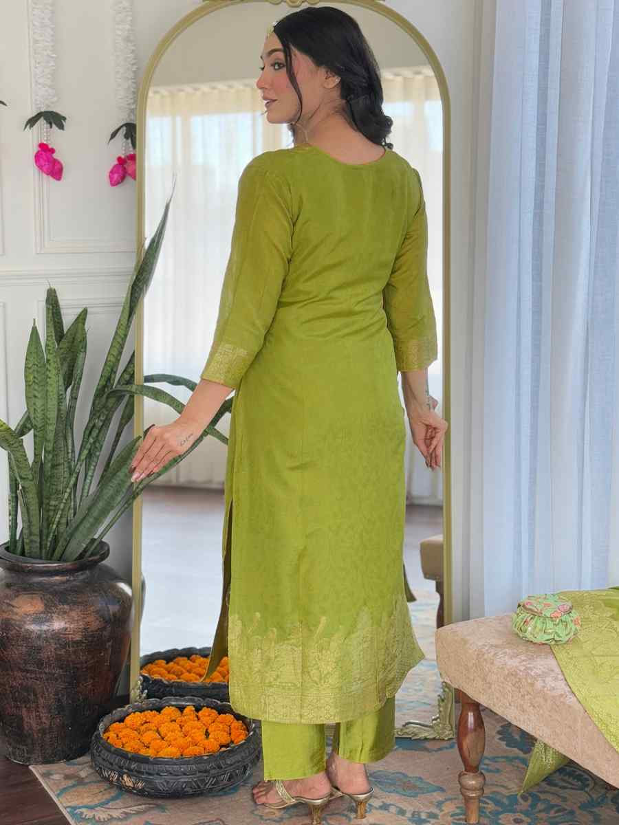 Green Viscose Jacquard Embroidery Party Wedding Festival Casual Ready Pant Salwar Kameez