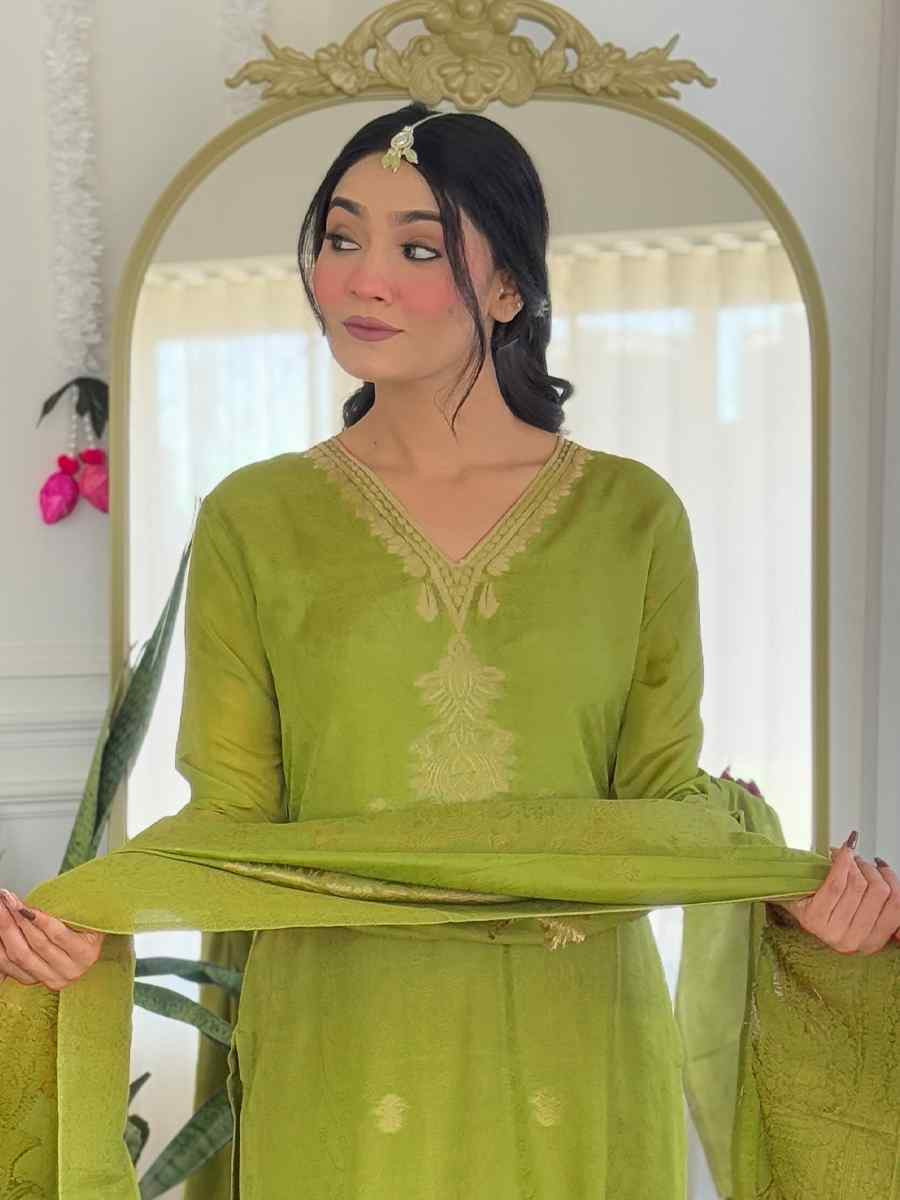 Green Viscose Jacquard Embroidery Party Wedding Festival Casual Ready Pant Salwar Kameez