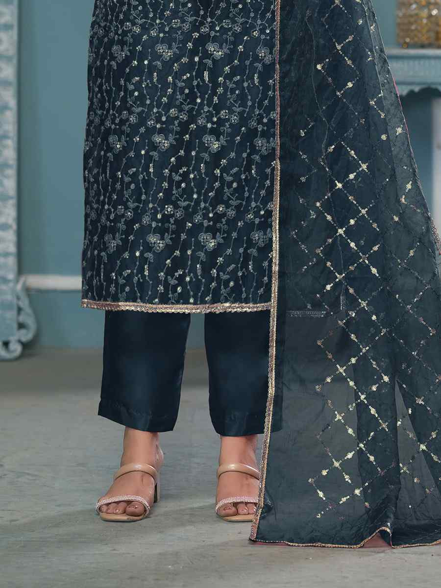 Green Viscose Organza Embroidered Wedding Festival Pant Salwar Kameez