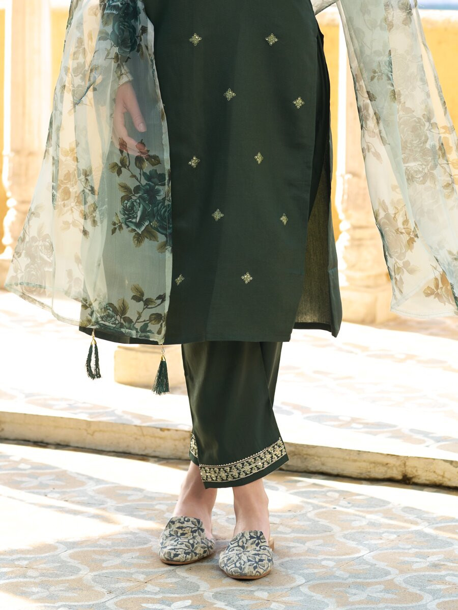 Green Viscose Rayon Embroidery Sequins Wedding Party Festival Casual Ready Pant Salwar Kameez
