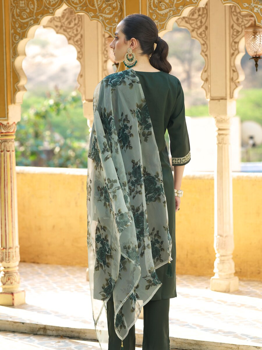 Green Viscose Rayon Embroidery Sequins Wedding Party Festival Casual Ready Pant Salwar Kameez