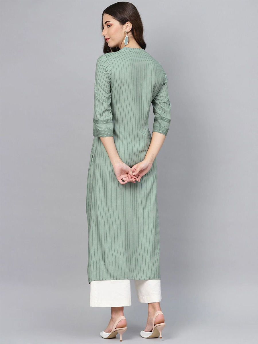 Green Viscose Rayon Handwoven Festival Casual Kurti