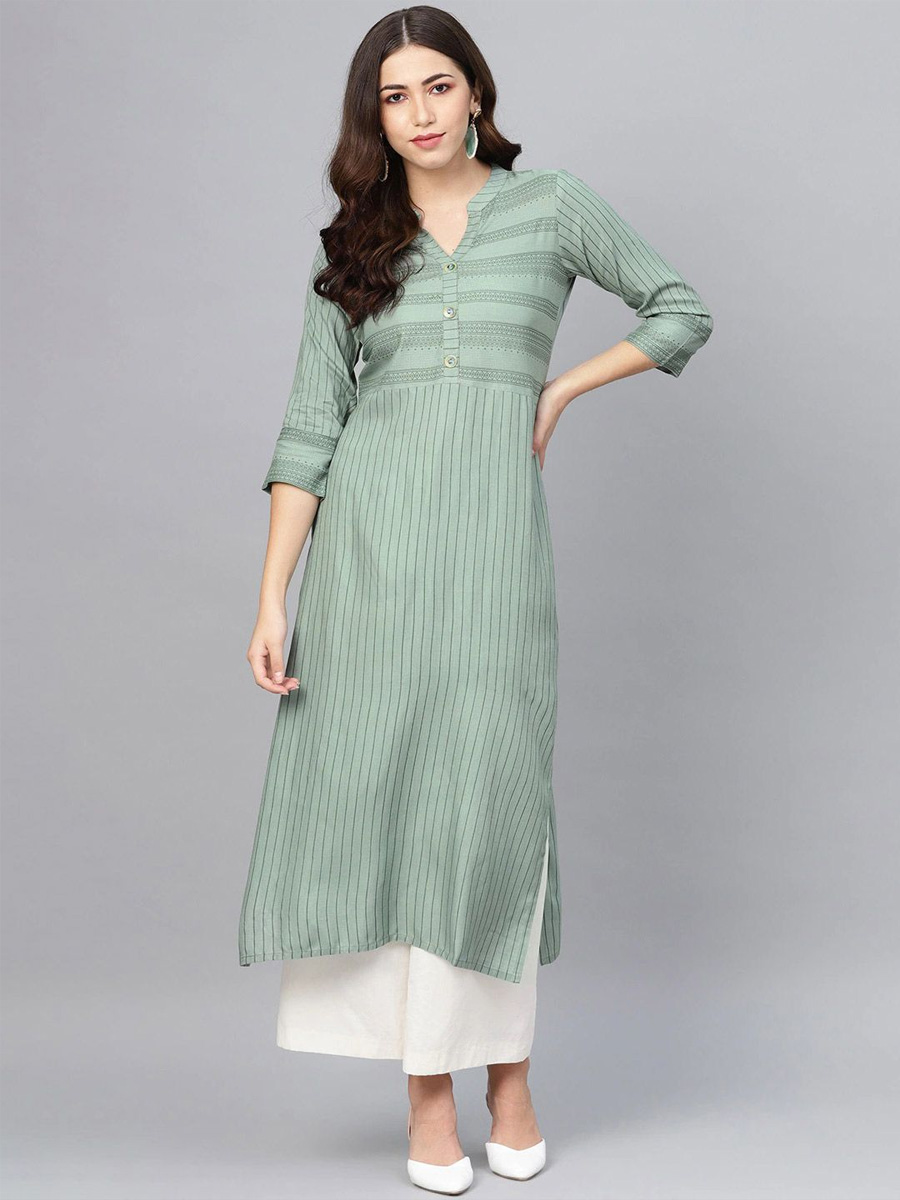 Green Viscose Rayon Handwoven Festival Casual Kurti