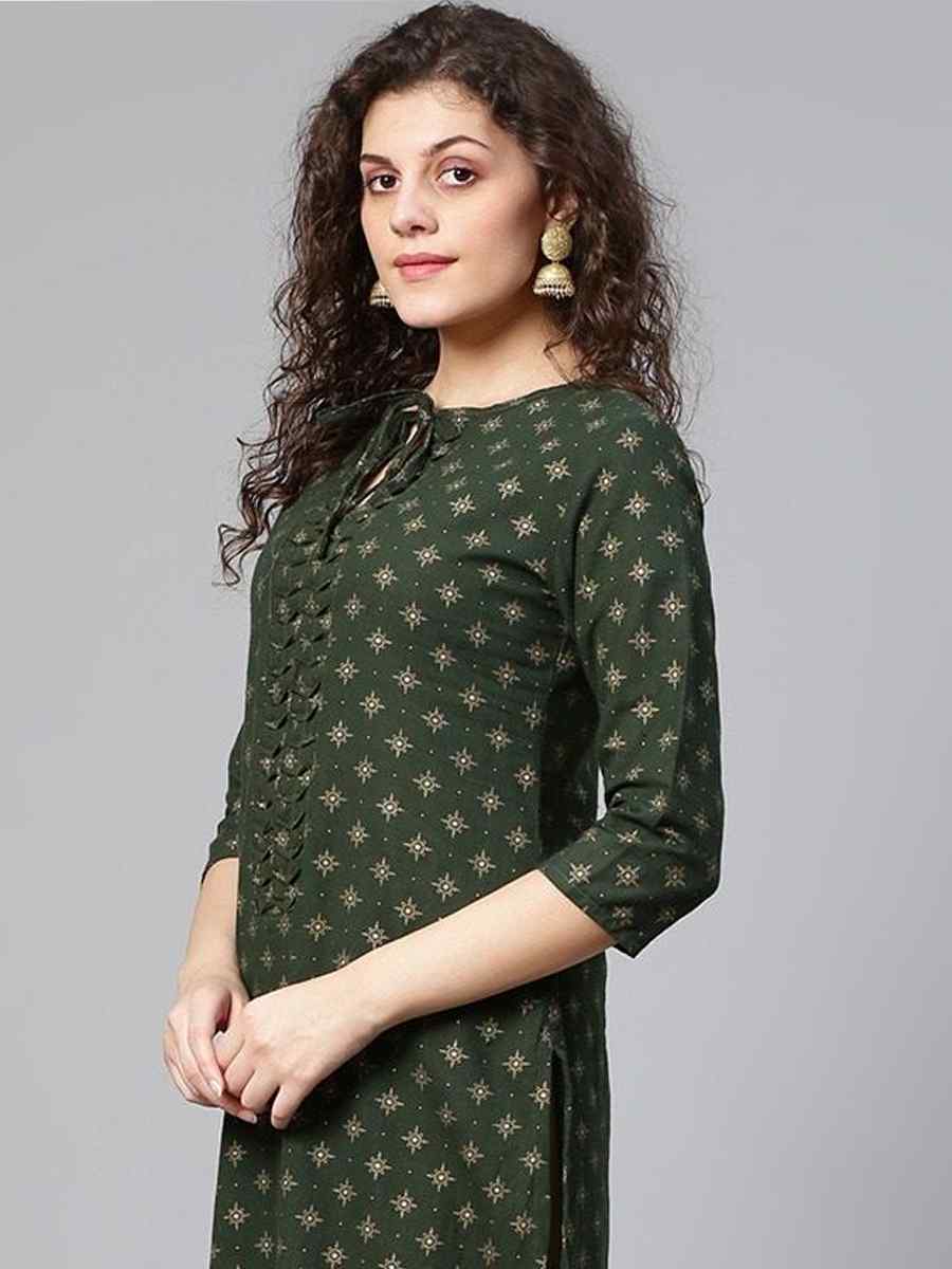 Green Viscose Rayon Printed Festival Casual Kurti