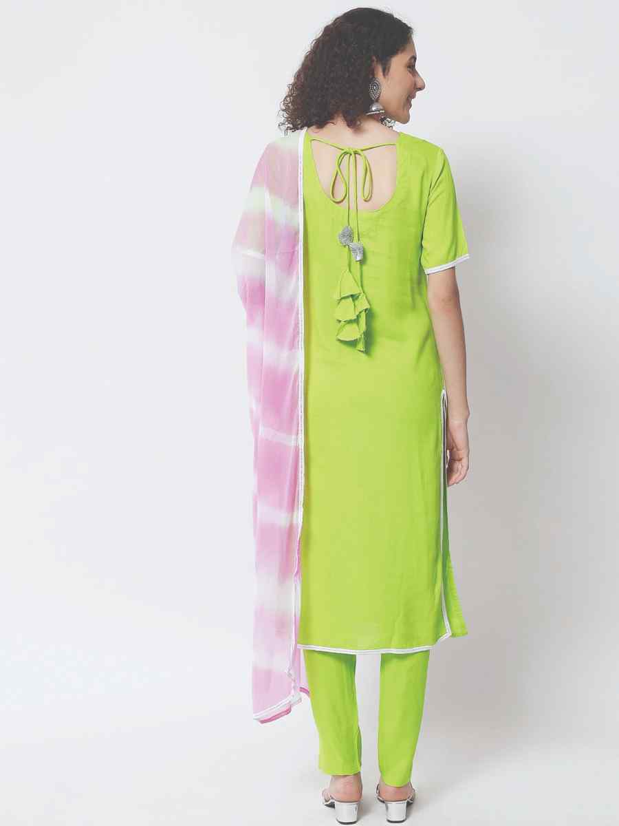Green Viscose Rayon Printed Festival Casual Ready Pant Salwar Kameez