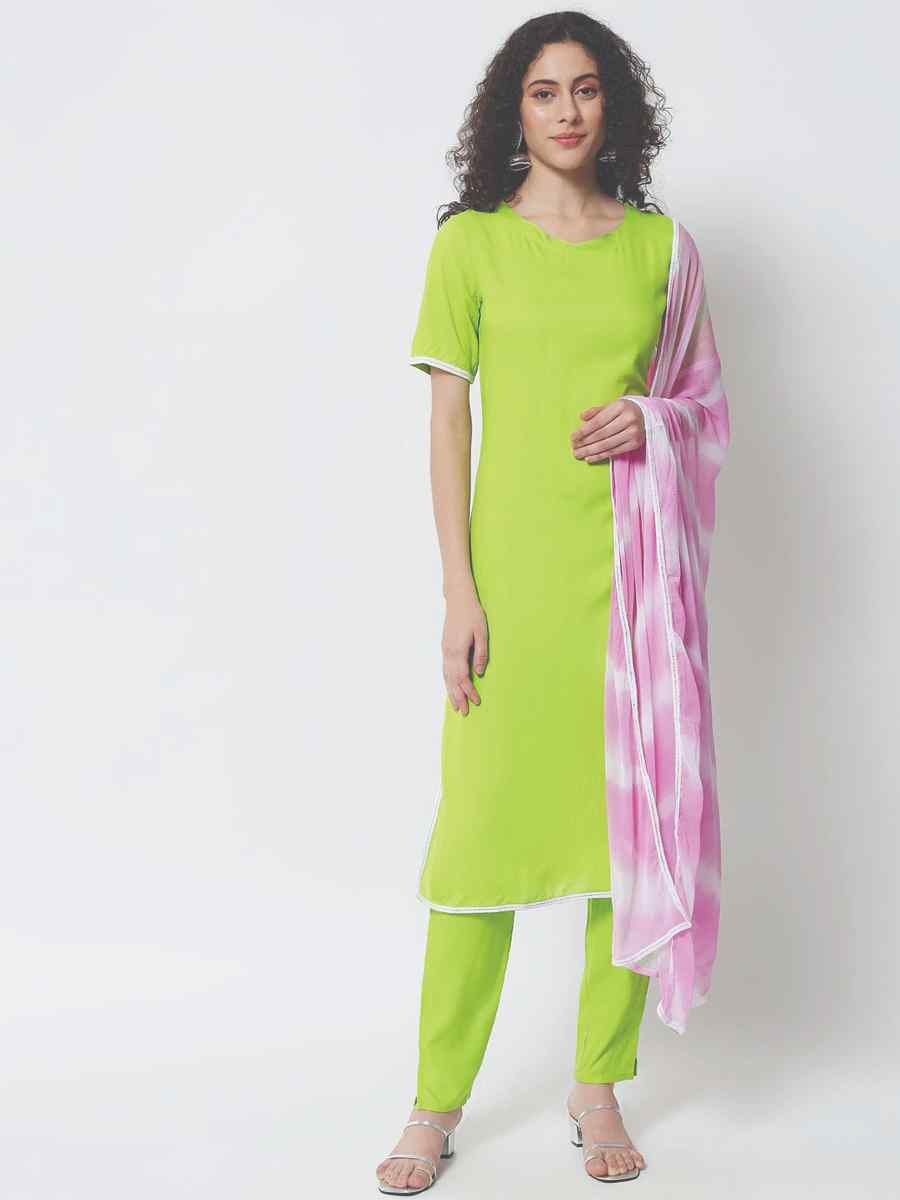 Green Viscose Rayon Printed Festival Casual Ready Pant Salwar Kameez