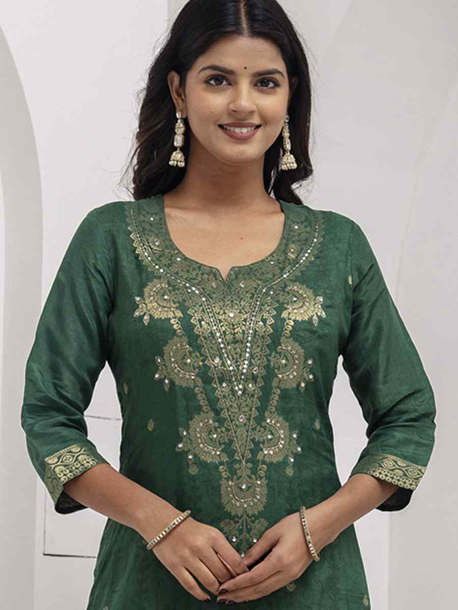 Green Viscose Self Jacquard Embroidery Party Wedding Festival Casual Ready Pant Salwar Kameez