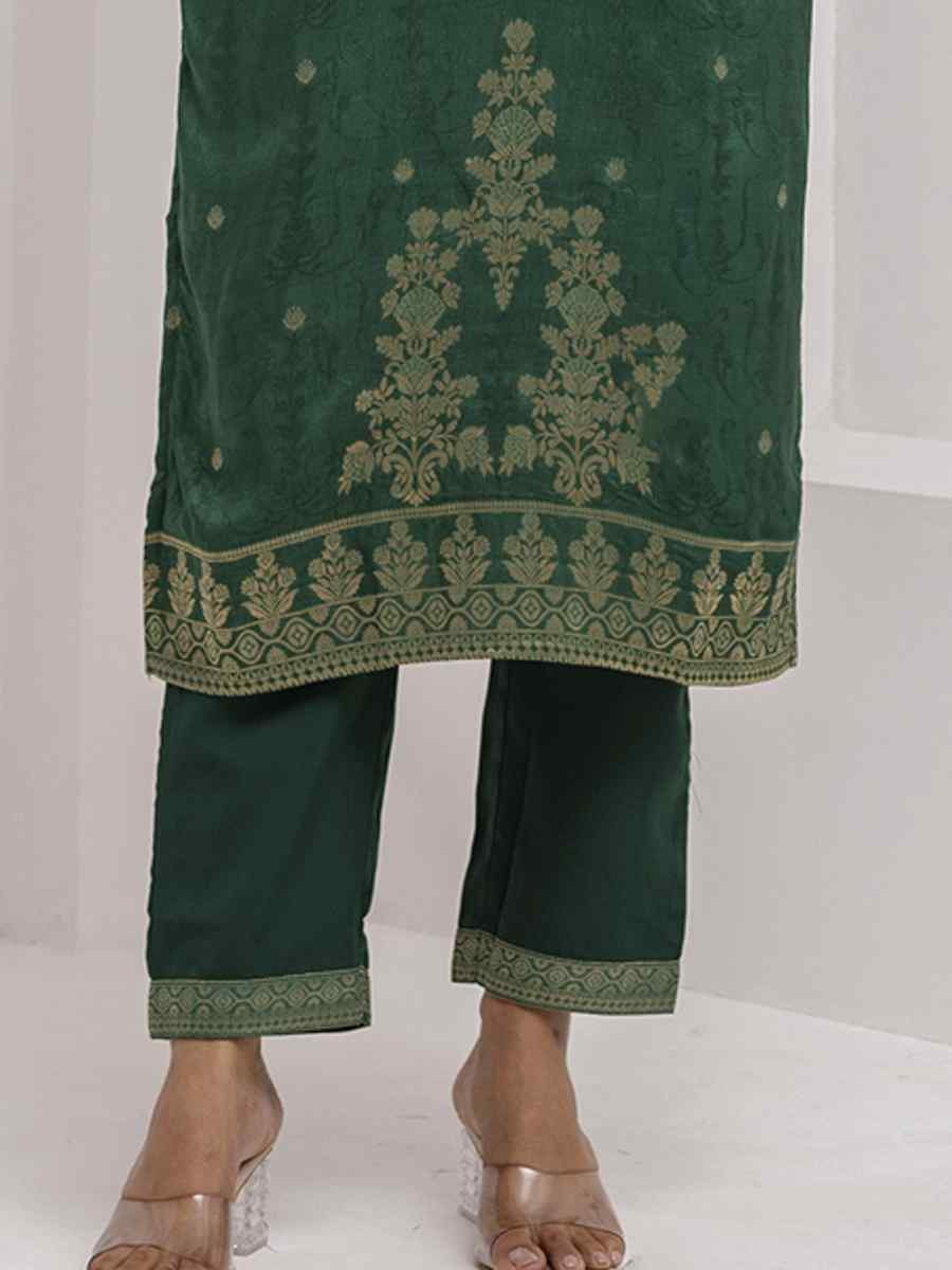Green Viscose Self Jacquard Embroidery Party Wedding Festival Casual Ready Pant Salwar Kameez