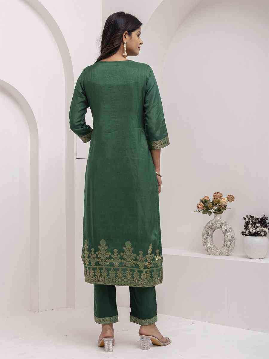 Green Viscose Self Jacquard Embroidery Party Wedding Festival Casual Ready Pant Salwar Kameez