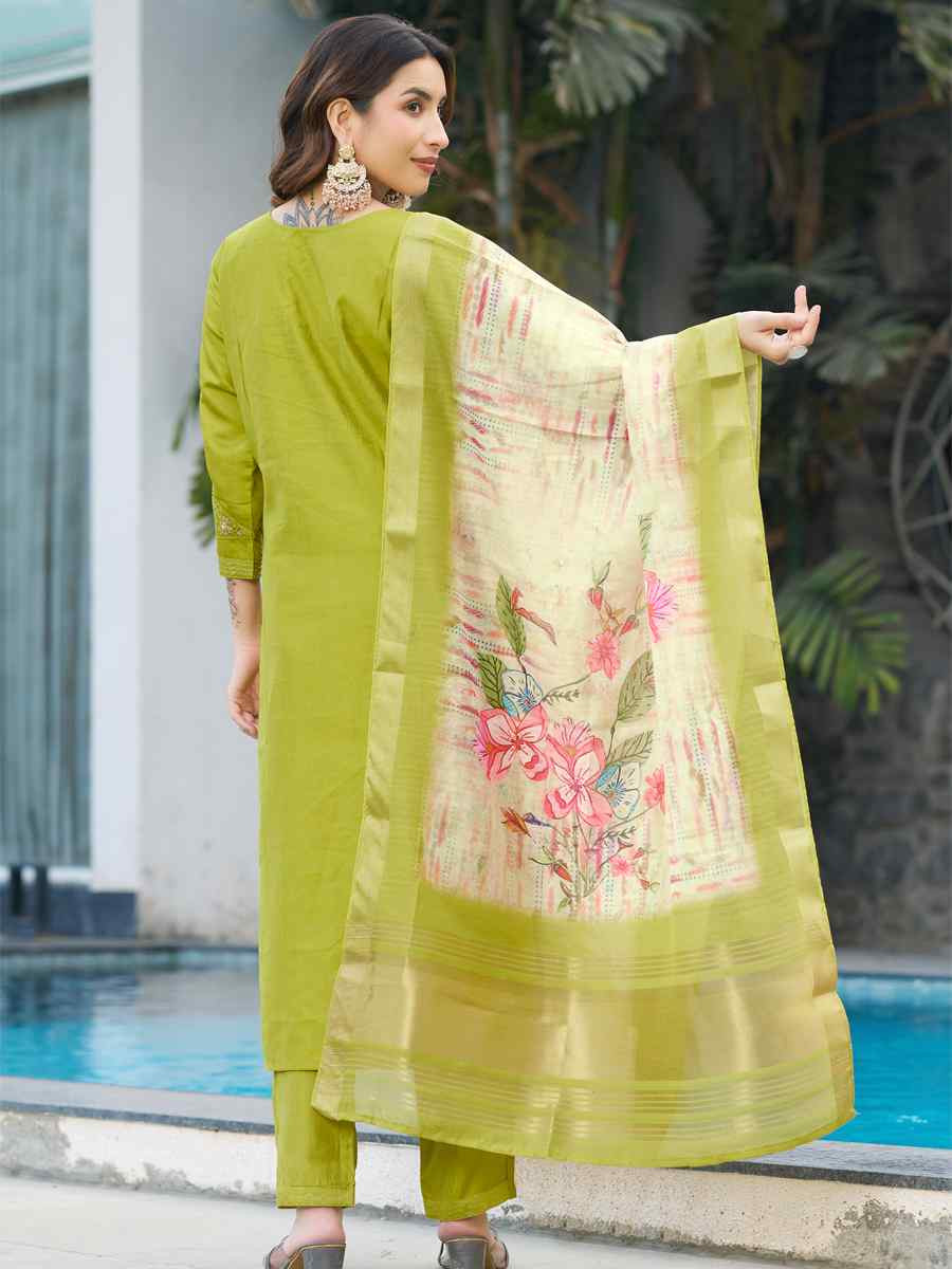 Green Viscose Silk Embroidered Festival Casual Ready Pant Salwar Kameez