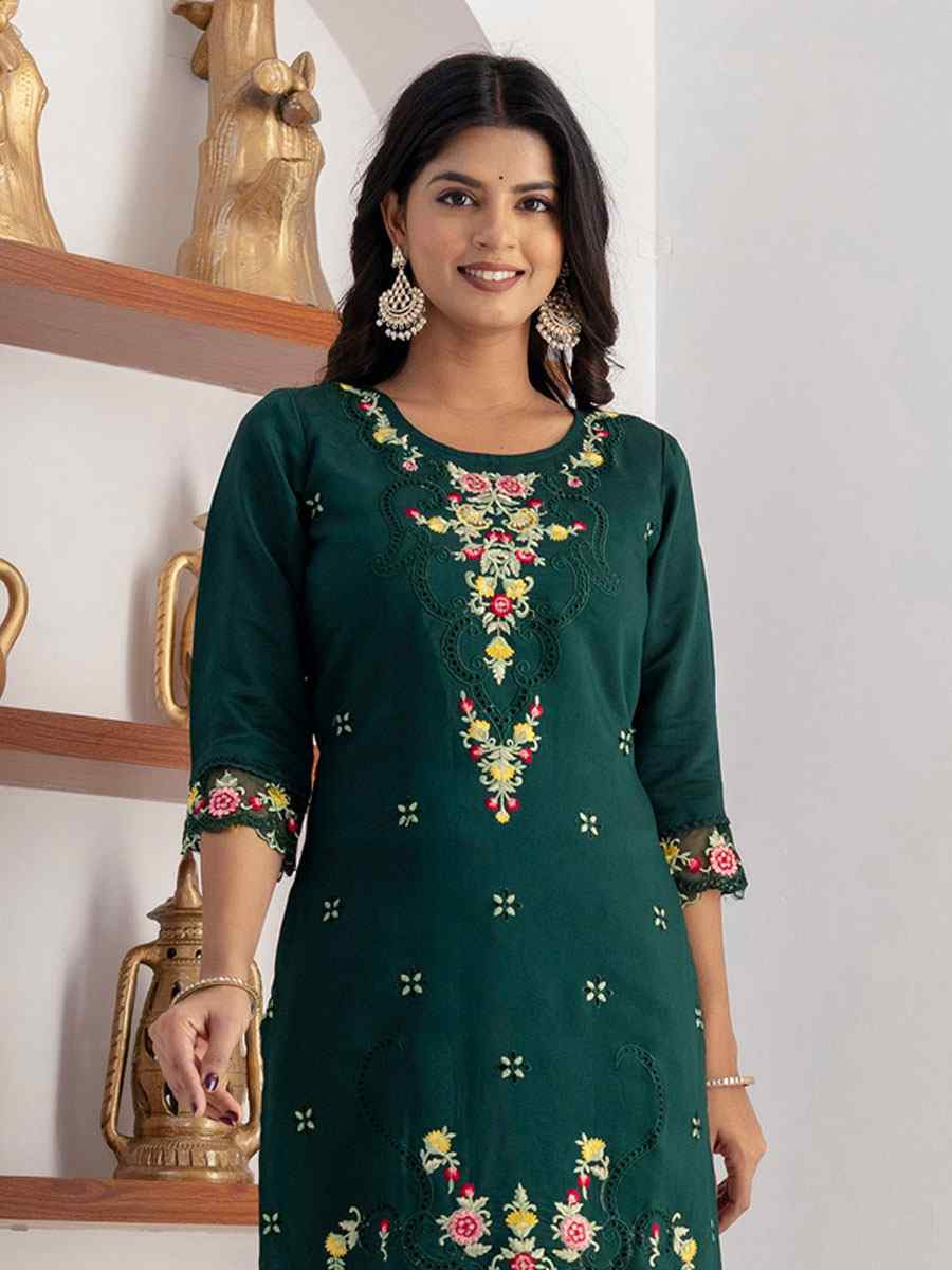 Green Viscose Silk Embroidery Party Wedding Festival Casual Ready Pant Salwar Kameez