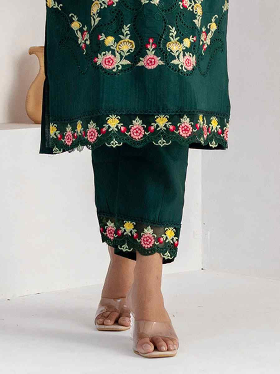 Green Viscose Silk Embroidery Party Wedding Festival Casual Ready Pant Salwar Kameez