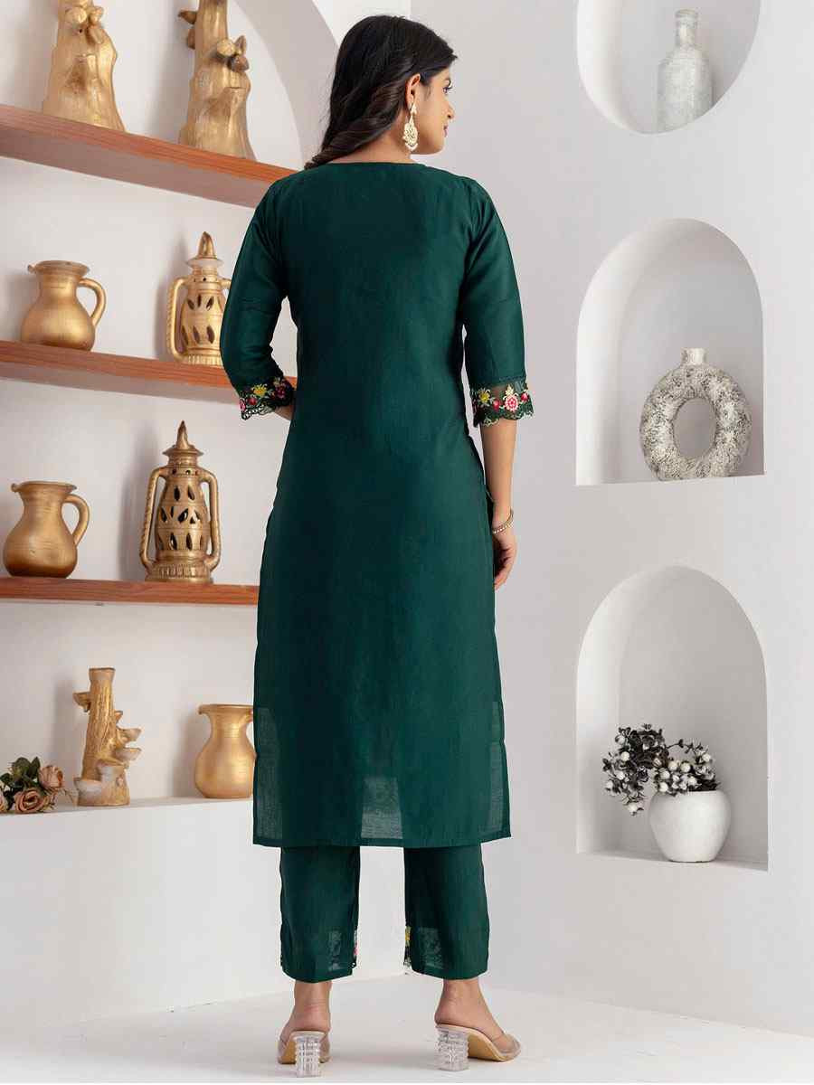 Green Viscose Silk Embroidery Party Wedding Festival Casual Ready Pant Salwar Kameez