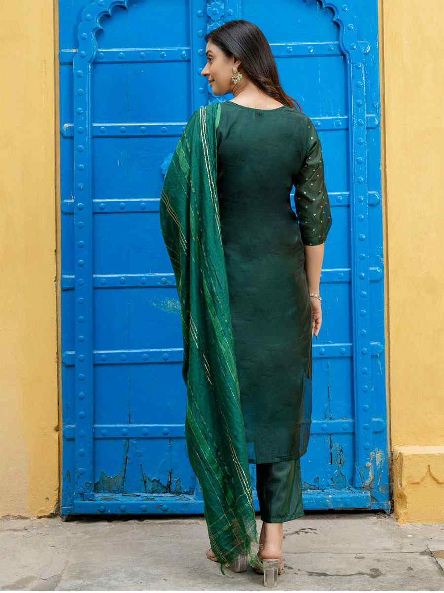 Green Viscose Silk Handwoven Party Wedding Festival Casual Ready Pant Salwar Kameez