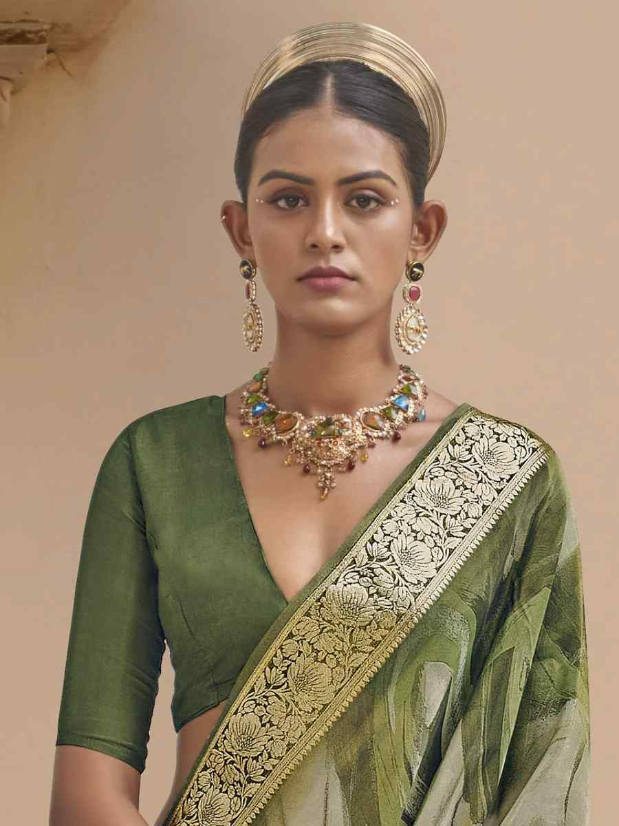Green Viscose Silk With Shimmer Handwoven Festival Wedding Fancy Heavy Border Saree