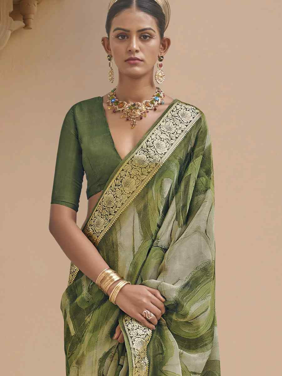 Green Viscose Silk With Shimmer Handwoven Festival Wedding Fancy Heavy Border Saree
