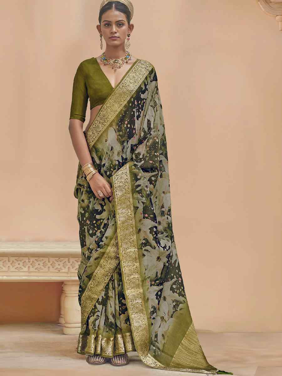 Green Viscose Silk With Shimmer Handwoven Festival Wedding Fancy Heavy Border Saree