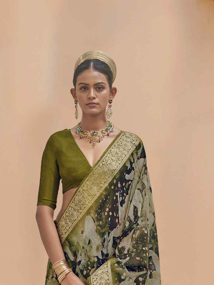 Green Viscose Silk With Shimmer Handwoven Festival Wedding Fancy Heavy Border Saree