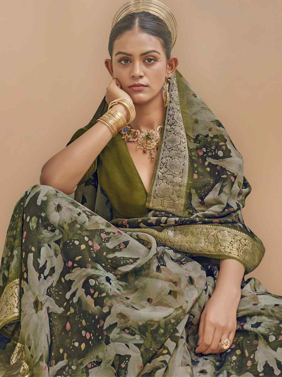 Green Viscose Silk With Shimmer Handwoven Festival Wedding Fancy Heavy Border Saree