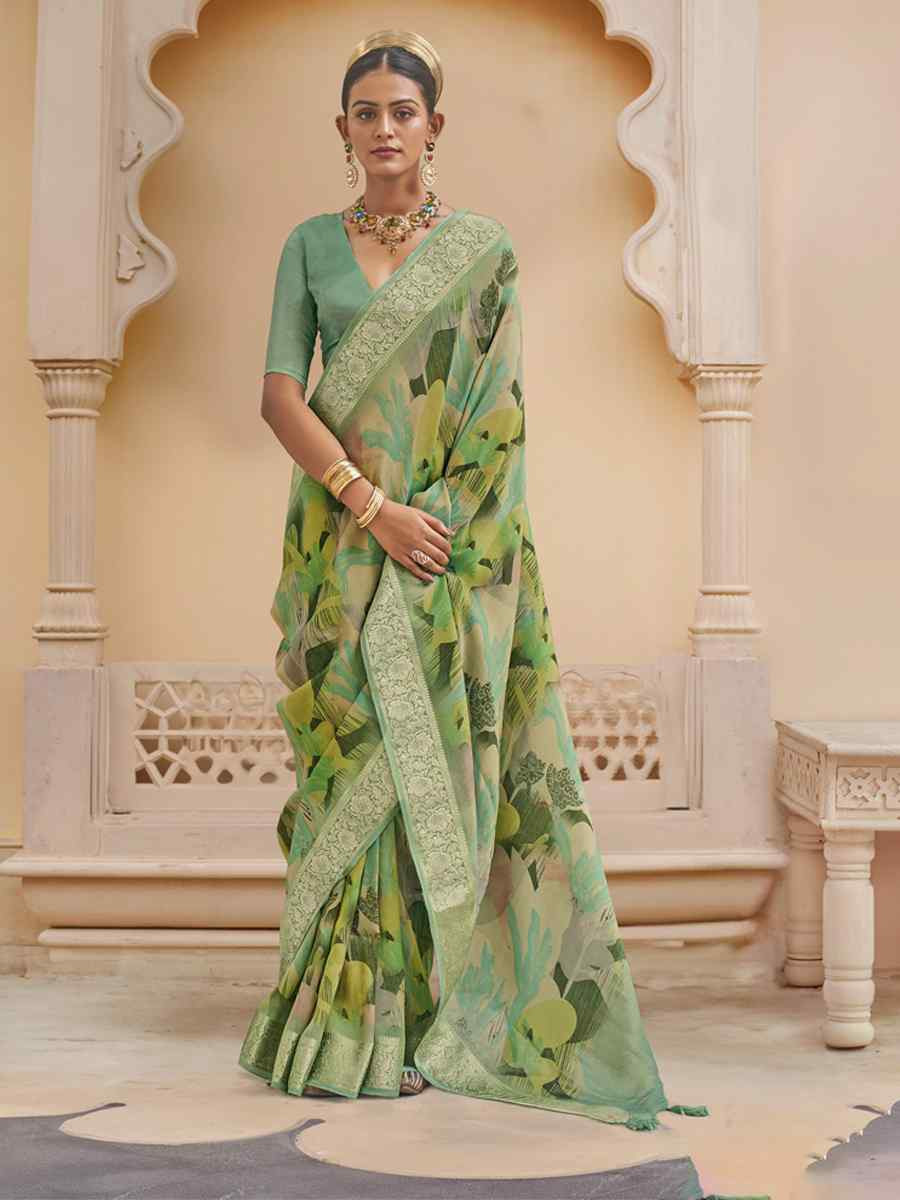 Green Viscose Silk With Shimmer Handwoven Festival Wedding Fancy Heavy Border Saree