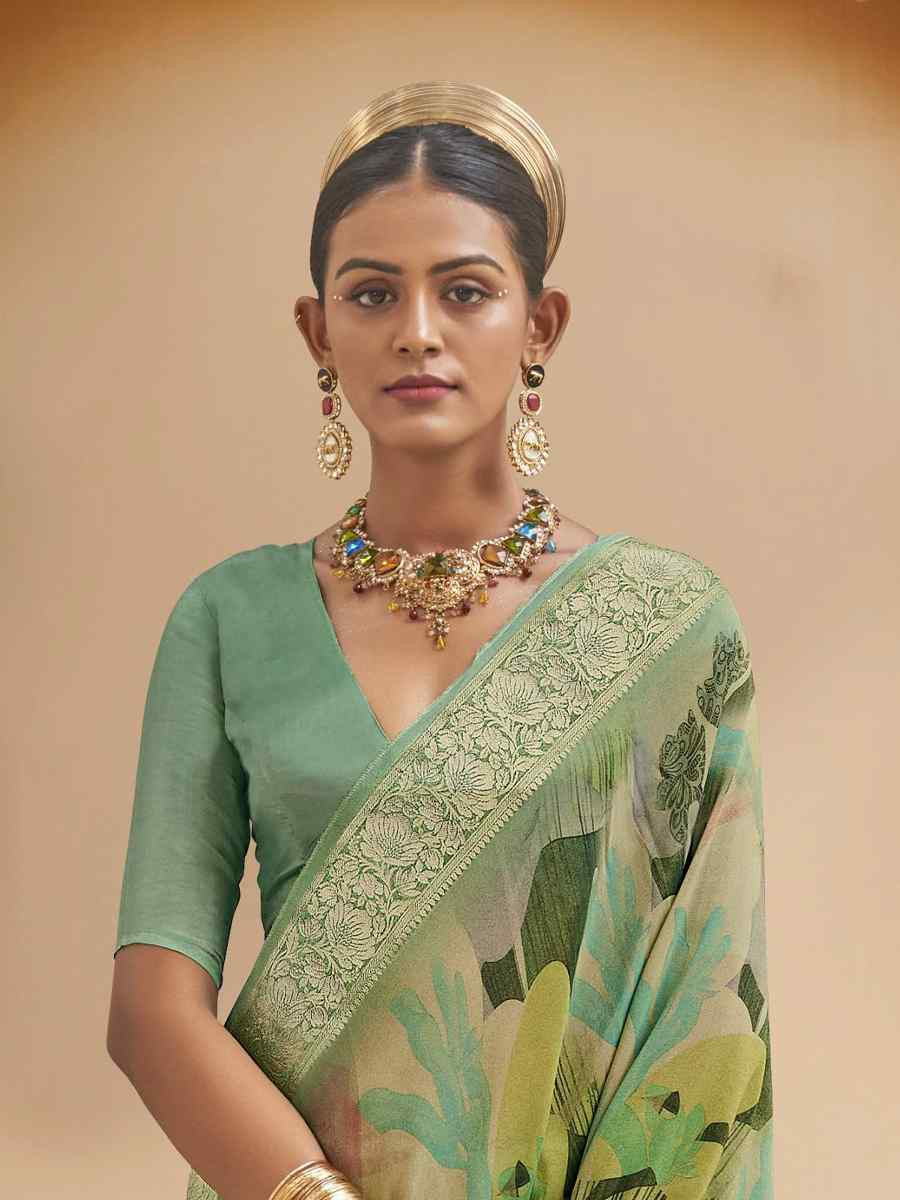 Green Viscose Silk With Shimmer Handwoven Festival Wedding Fancy Heavy Border Saree