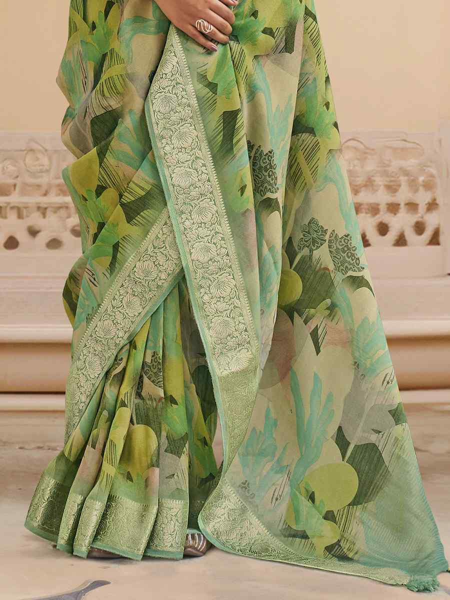 Green Viscose Silk With Shimmer Handwoven Festival Wedding Fancy Heavy Border Saree