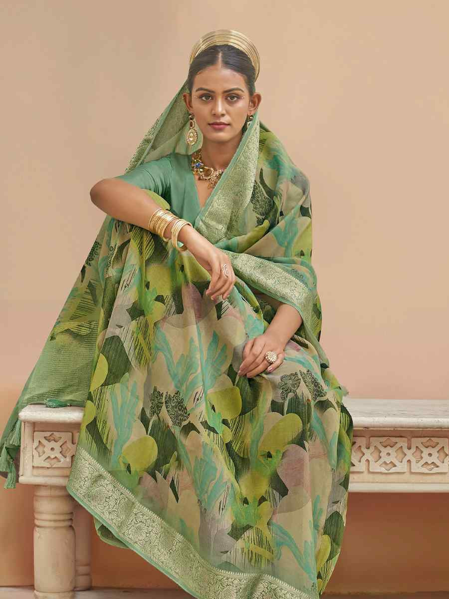 Green Viscose Silk With Shimmer Handwoven Festival Wedding Fancy Heavy Border Saree