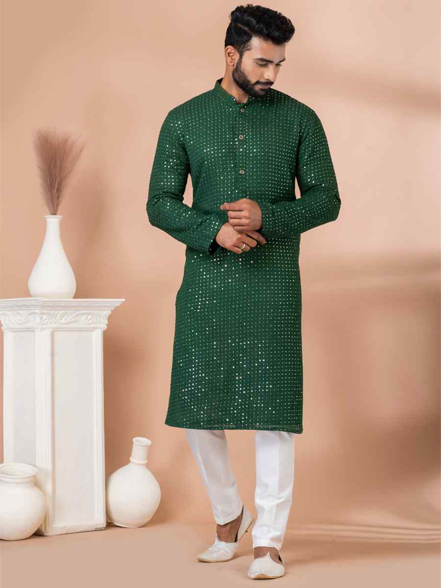 Green Viscose Woven Festival Wedding Kurta