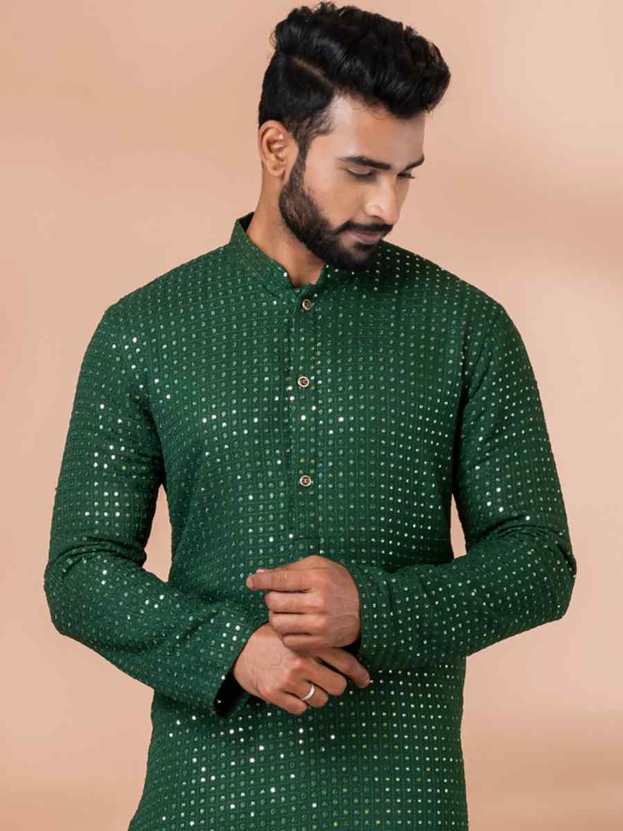 Green Viscose Woven Festival Wedding Kurta
