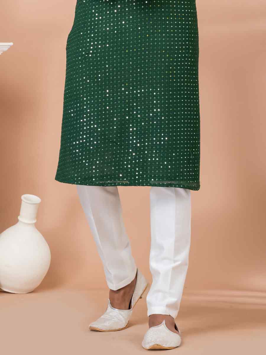 Green Viscose Woven Festival Wedding Kurta